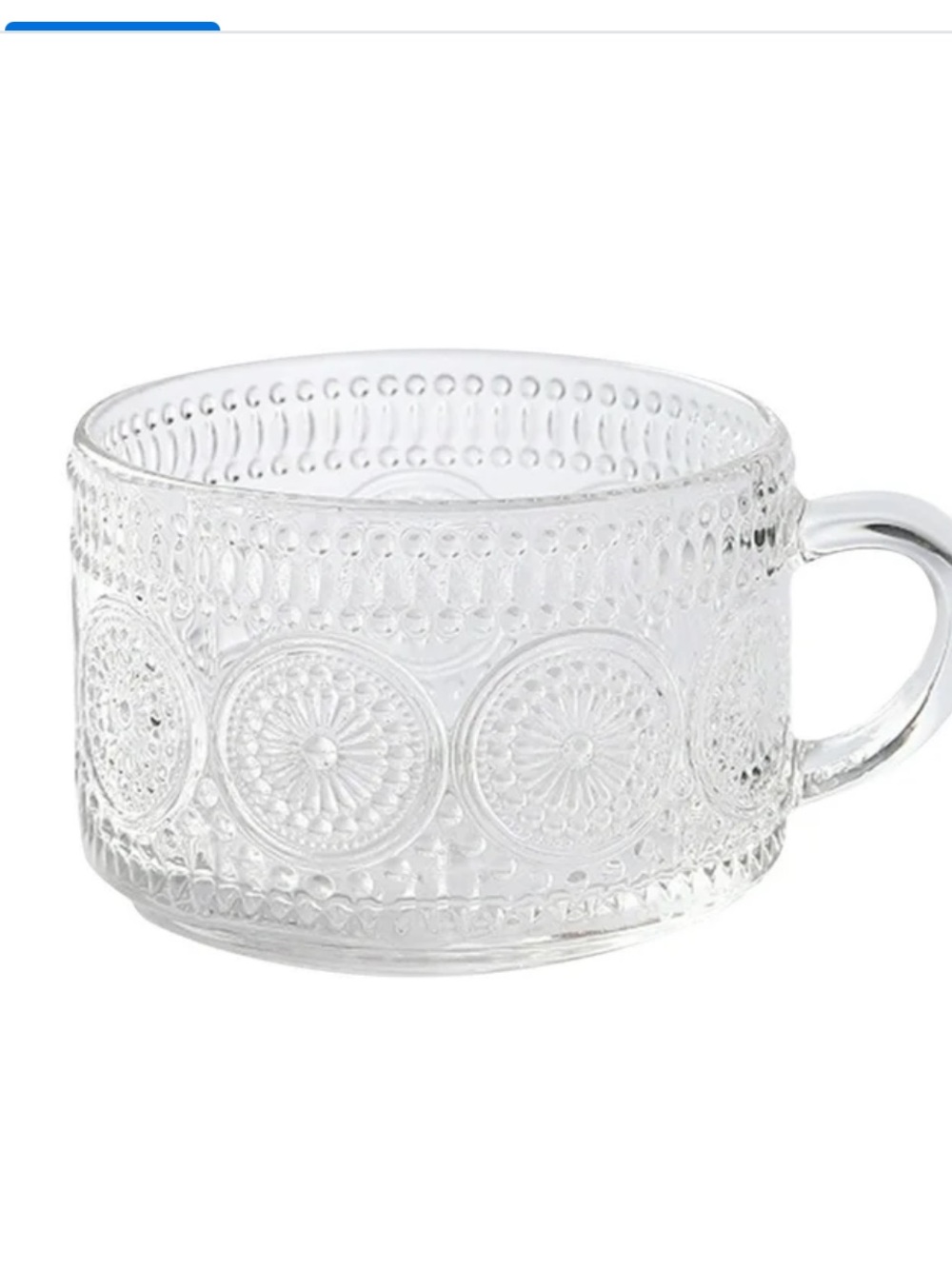 Beaded Medallion Mug Pressed Glass Tea/Coffee Mug with Decorative Medallion